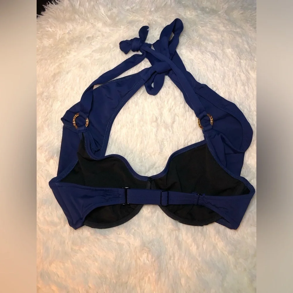 Laguna Wrap Underwire Top Navy Blue Halter Bikini Top size DD and B